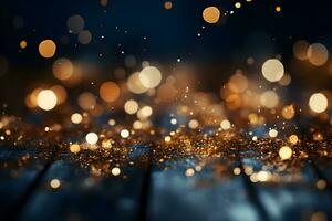 abstract background with Dark blue and gold particle,  Christmas background, holiday concept. generative ai photo