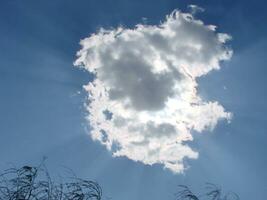 A photography of a blue sky with sun rays photo