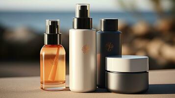 Aroma and Texture Unveiled, Perfume and Cream Mockup in Exquisite Detail. Generative AI photo