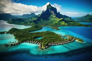 tropical isla a seychelles - naturaleza y viaje fondo, bora bora aéreo vista, Tahití francés Polinesia, ai generado foto