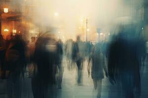 People walking in the city at night. Blurred motion. Abstract background, Blurred crowd of unrecognizable at the street, AI Generated photo