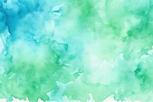 Abstract watercolor background. Hand-drawn illustration for your design, Blue green watercolor paint splash or blotch background with fringe bleed wash, AI Generated photo