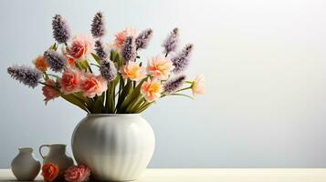 Vibrant Spring Flowers in a White Vase. Generative AI photo