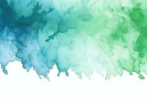 Abstract watercolor background. Ink in water. Colorful vector illustration, Blue green watercolor paint splash or blotch background with fringe bleed wash, AI Generated photo