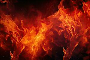 Fire flames on black background. Abstract fire background. Fire texture, Blaze fire flame background and textured, AI Generated photo