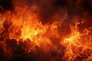 Fire flames on a black background. Fire texture. Abstract background, Blaze fire flame background and textured, AI Generated photo