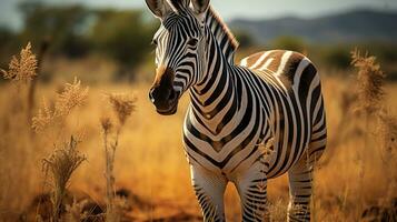 Zebras Thriving in Their Grassland Habitat. Generative AI photo