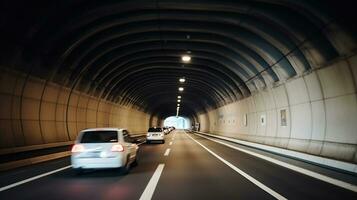 carros viajando mediante el túnel. generativo ai foto