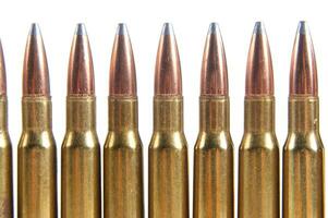 a row of bullet cartridges on a white background photo