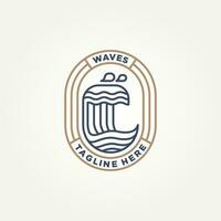 ocean sea wave minimalist badge line art logo template vector illustration design. . simple modern surfer, resort hotels, holiday emblem logo concept