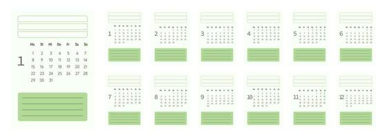 2024 calendar vector design template, simple and clean design. Calendar in German with space for notes. The week starts on Monday.