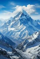 Rugged mountain peaks leading to heavenly skies background with empty space for text photo