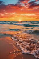 Golden sunset casting serene glow over tranquil oceanic horizon photo