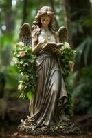 Serene angel statues guard historical monuments in peaceful cemetery landscapes photo