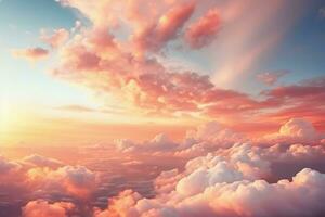 Angelic cloud formations at sunset background with empty space for text photo
