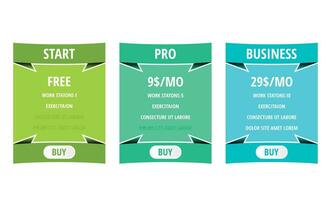 Three tariffs. interface for the site. ui ux vector banner for web app. Pricing Table Template with Three Plan Type.