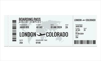 Realistic airline ticket design with passenger name. Vector illustration on white background