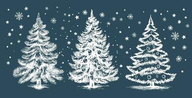 Christmas tree set hand drawn illustration vector