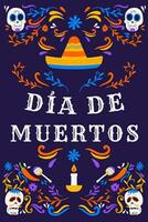 hand drawn dia de muertos vertical banner illustration with ornaments vector