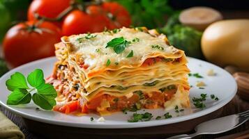 Nutrient-Rich Comfort. Savor the Deliciousness of Vegetarian Lasagna - A Satisfying Meal Choice. Generative AI photo