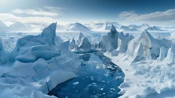 aéreo perspectiva de antártico icebergs en Perfecto armonía foto