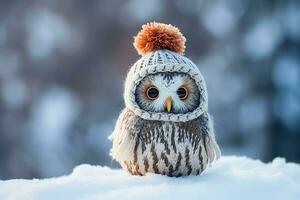 Cute owl knitted cap. Generate Ai photo