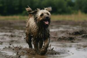 Dog dirty mud playing. Generate Ai photo