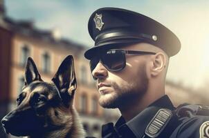 Policeman with dog. Generate Ai photo