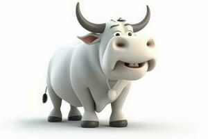 Bull cartoon white character. Generate Ai photo