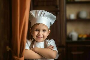 linda niño cocinero alimento. generar ai foto
