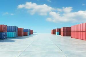 Container yard business with blue sky. Generate Ai photo