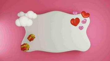 Valentine's day sale luxury white board with heart and gift box pink background 3d illustration empty display scene video