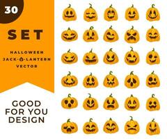 Collection halloween jack-o-lantern vector flat color