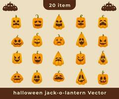 Collection halloween jack-o-lantern vector flat color