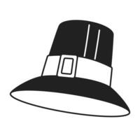 Pilgrim hat black and white 2D cartoon object. Traditional head accessory isolated vector outline item. Authentic costume for thanksgiving day. Flat topped hat monochromatic flat spot illustration