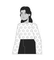 Beautiful middle eastern adult woman posing black and white 2D line cartoon character. Female corporate worker casual isolated vector outline person. Relaxed monochromatic flat spot illustration