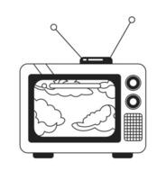 Heaven cloudscape on vintage tv black and white 2D cartoon object. Old fashioned retro television program isolated vector outline item. Watch nostalgia show monochromatic flat spot illustration