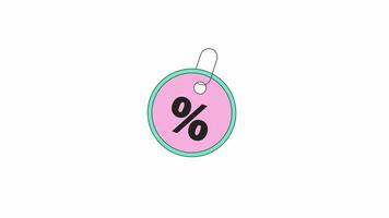 Percentage circle tag line 2D offer sticker animation. Percent advertising commercial flat colorful cartoon 4K video, alpha channel. Round discount with string animated badge tag on white background video