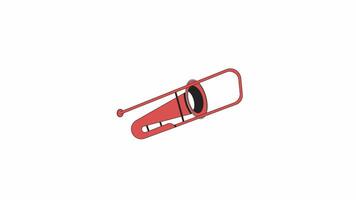 Jazz trombone musical instrument line 2D object animation. Music practice equipment flat color cartoon 4K video, alpha channel. Wind brass instrument for orchestra animated item on white background video