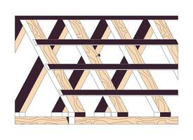 Wooden roof frame 2D linear cartoon object. Residential roofing unfinished structure isolated line vector item white background. Reconstruction building. Construction site color flat spot illustration