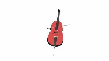 Cello string instrument line 2D object animation. Orchestra violoncello flat color cartoon 4K video, alpha channel. Classical musical instrument with cello bow animated item on white background video