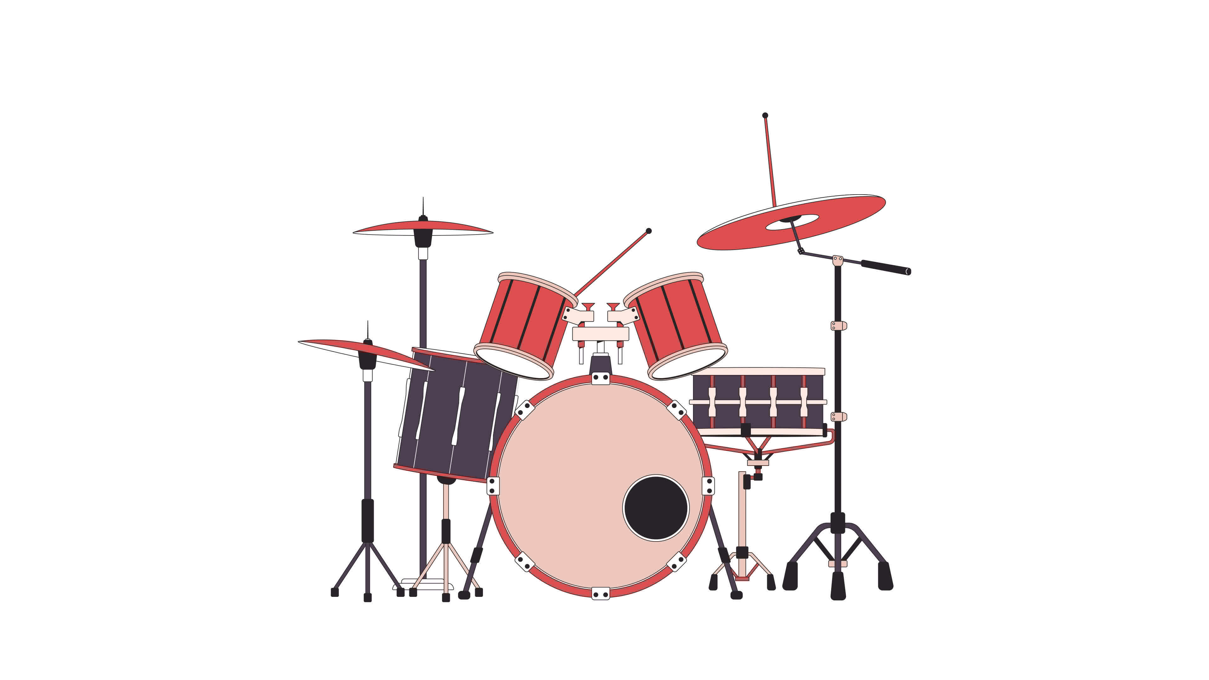 Playing drums with drumsticks line 2D object animation. Percussion band musical instrument performance flat color cartoon 4K video alpha channel. Drum beating sticks animated item on white background