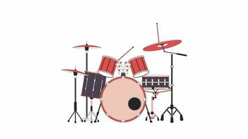 Playing drums with drumsticks line 2D object animation. Percussion band musical instrument performance flat color cartoon 4K video, alpha channel. Drum beating sticks animated item on white background video