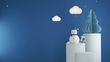 3D blue background with Christmas minimalist podium, suitable for product promotion video