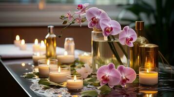 Aromatherapy Oasis, Candlelit Beauty Spa with Enchanting Flowers photo