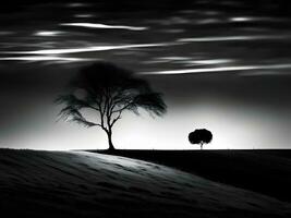 black and white photo of a lone tree in the middle of a field