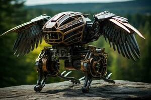 Mechanical eagle drones soaring high capturing breathtaking aerial views photo