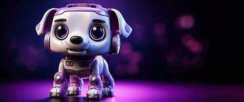 Robot dog performing tricks isolated on a purple gradient background photo