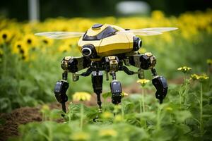 robótico abejas tecnológicamente avanzado polinizadores revitalizante agricultura en acción foto