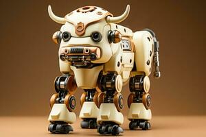 Robotic cow models assisting in agriculture isolated on a brown gradient background photo